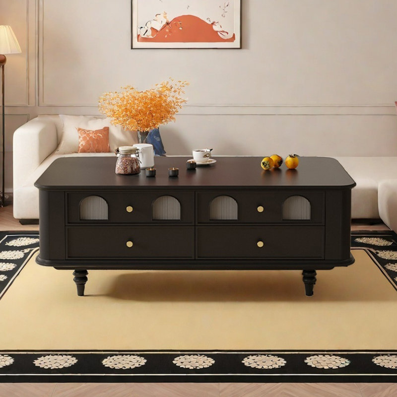 Table basse en bois massif rétro avec rangement