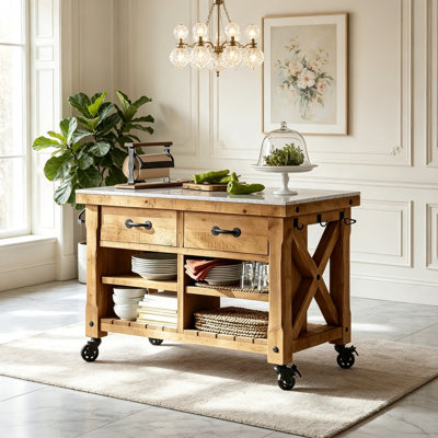 Simple Burlywood Rock Plate Kitchen Cart