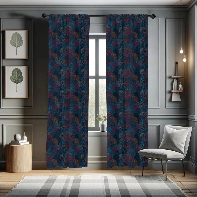 Abstract Semi-Sheer Rod Pocket Curtain Panels, 28" x 95"