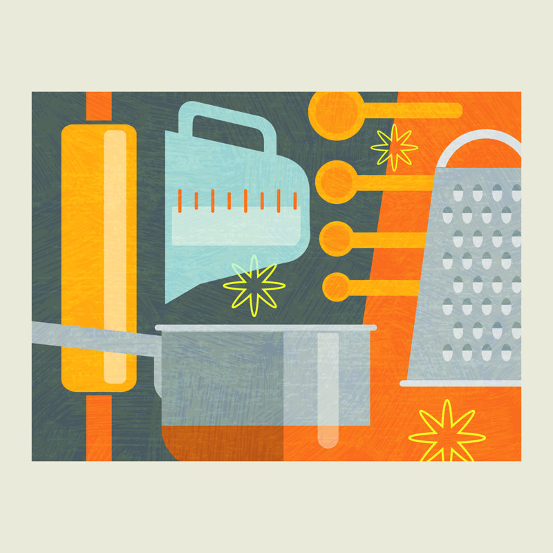 Abstract Cooking Tools by Teddyandmia - Wrapped Canvas Print, 30cm H x 46cm W