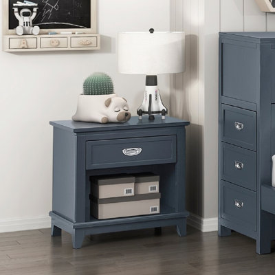 Table de chevet, tiroir et tablette bleu marine Classic