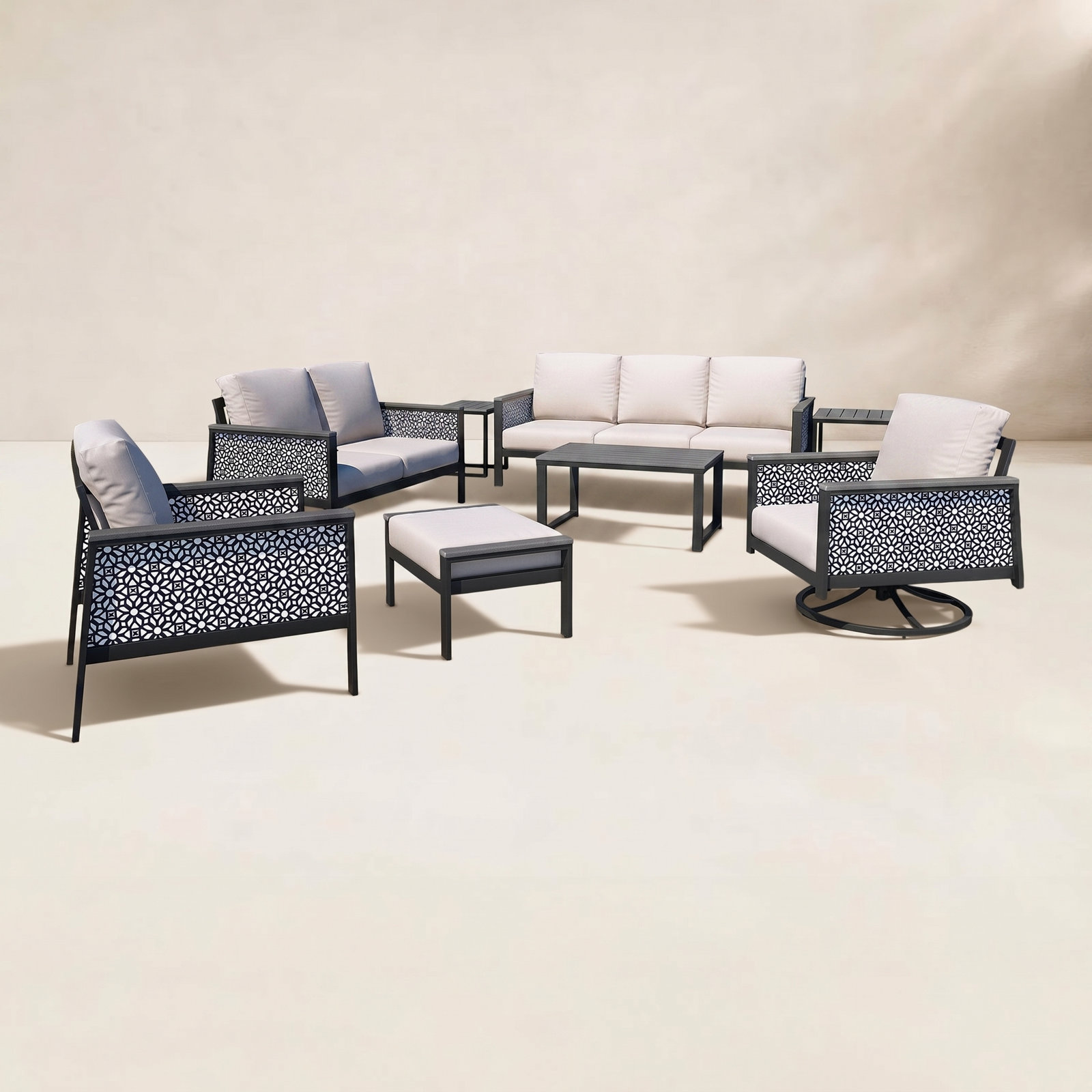 Townsend 7-Person Patio Seating Group, Canvas White/Lux Indigo Fabric