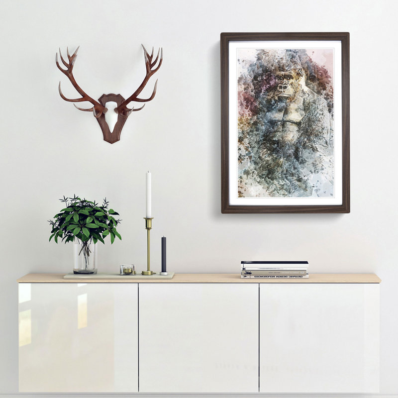 The Silverback Gorilla in Abstract - Framed Print, 60cm H x 40cm W x 2cm D, Walnut