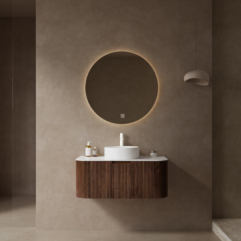 Armoire de salle de bain moderne à bords flottants et courbes