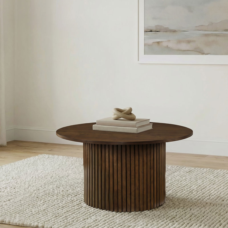 Table basse d'appoint ronde cannelée en noyer, Noyer