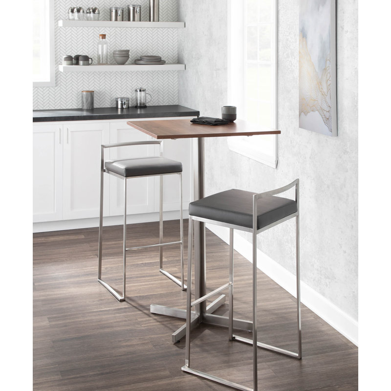Tabouret de bar et de comptoir Ernestine, Similicuir gris, Acier Inoxydable, Tabouret de bar (siège d'une hauteur de 31 po)
