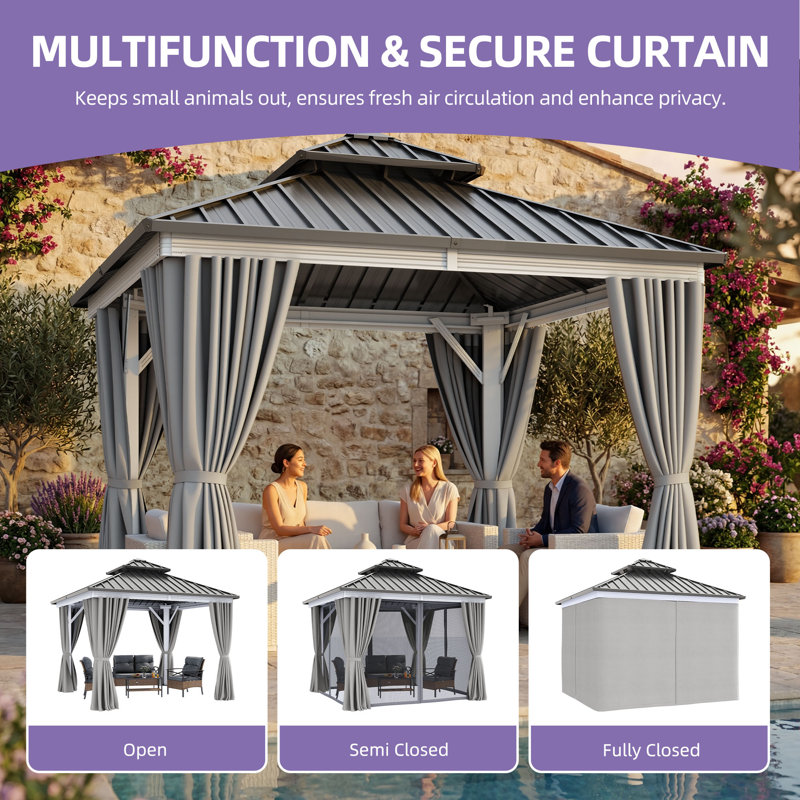 Balconera L 10 pi. D Pavillon de jardin en aluminium avec double toit, Blanc/Noir