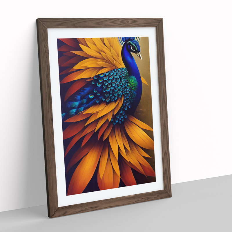 Contemporary Peacock - Single Picture Frame Painting, 64cm H x 46cm W x 2cm D, Walnut