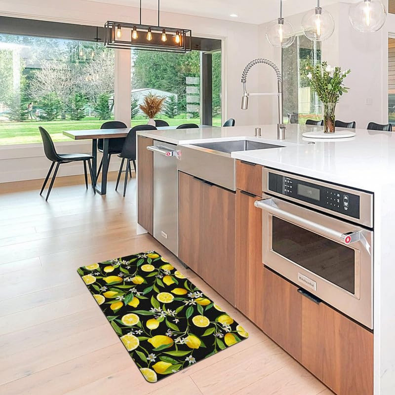 Tapis anti-fatigue citron, Noir, jaune et vert, Rectangle 1 pi 5 po x 2 pi 5 po