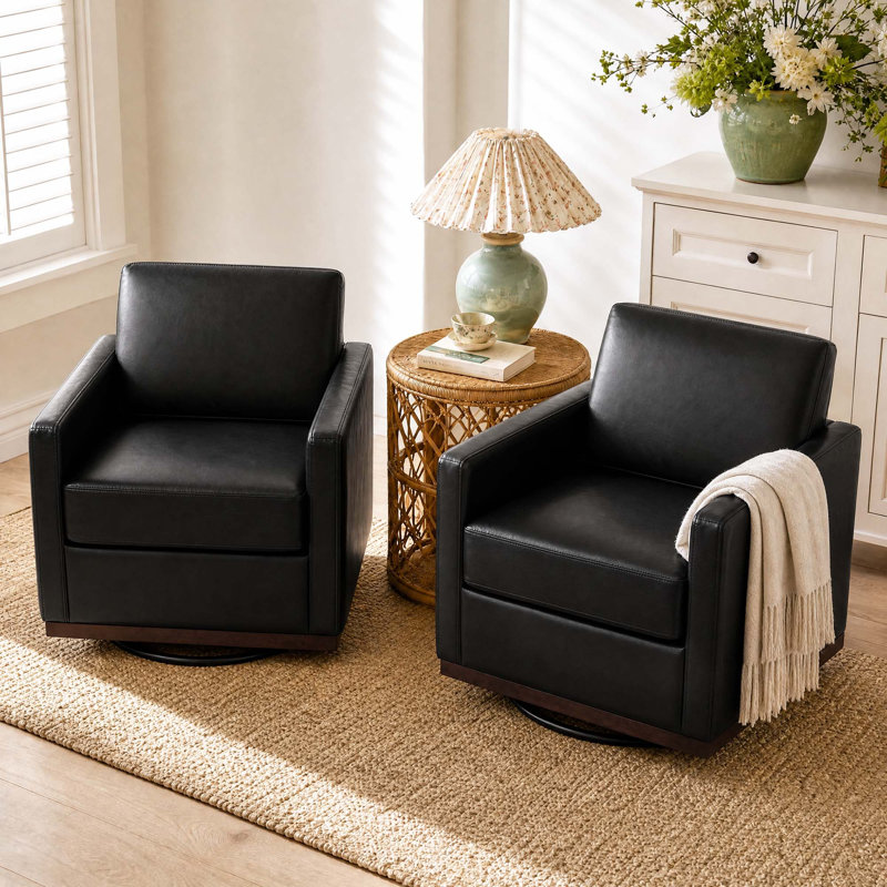 Fauteuil rembourré pivotant, Similicuir noir