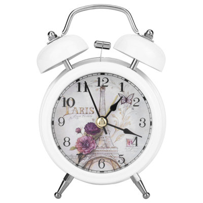 Mini-réveil numérique en métal silencieux avec lumière et clochette scintillante, idéal pour une chambre d'étudiant (blanc).