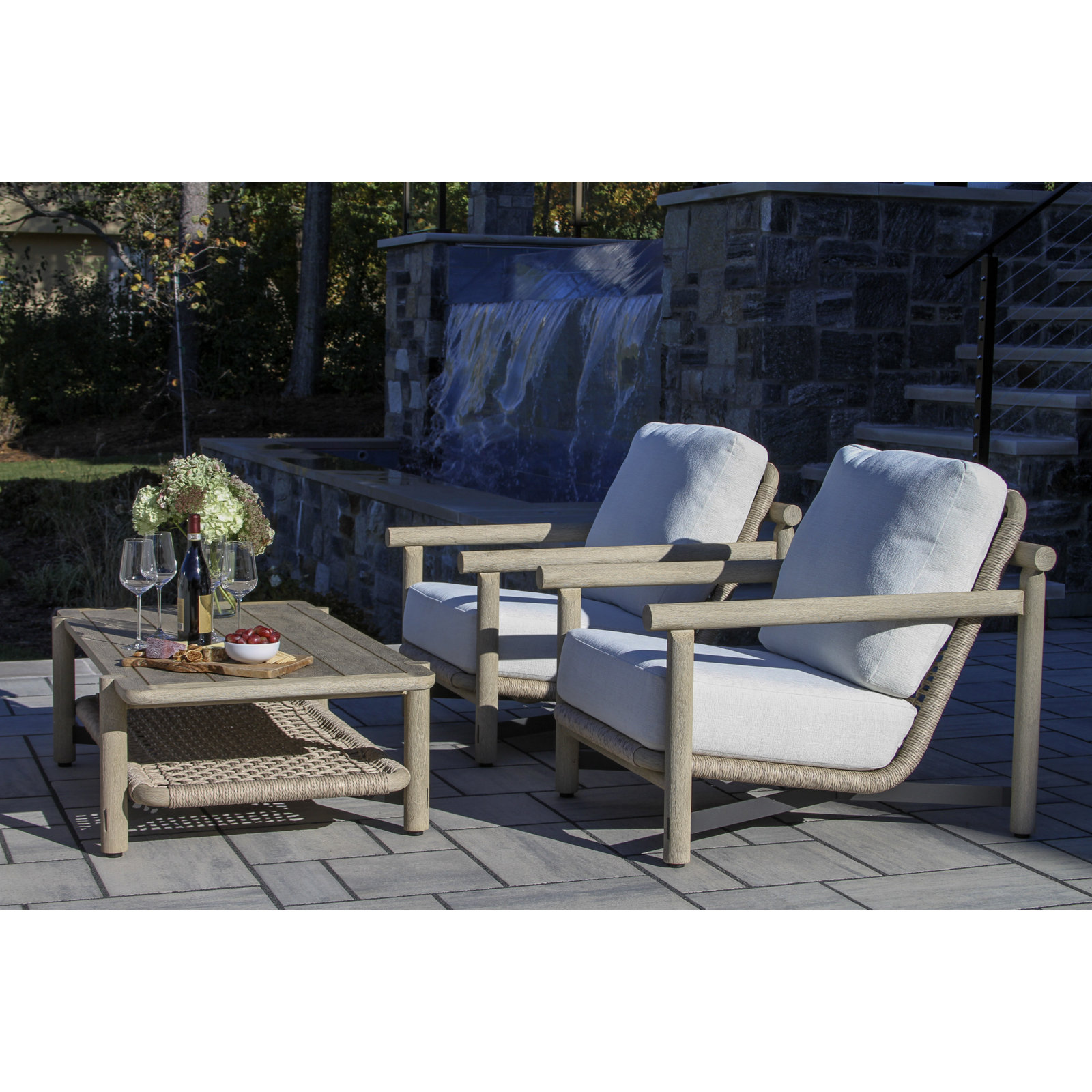 Inessa 3-Person Teak Patio Seating Group, 3 Pieces: Table, 2 Chairs