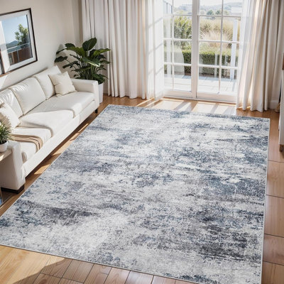 Tapis abstrait bleu-gris, lavable, antidérapant, à poils courts et résistant à l'eau, pour salon