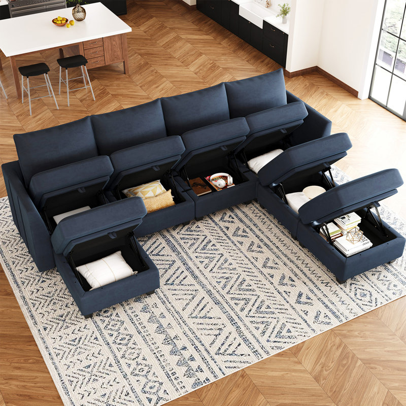 Allinson 112.6'' Wide 4-Seat Velvet U Shaped Freely Combined Modular Sofa Living room  Sectional Storage Sofa With Ottoman Chaise