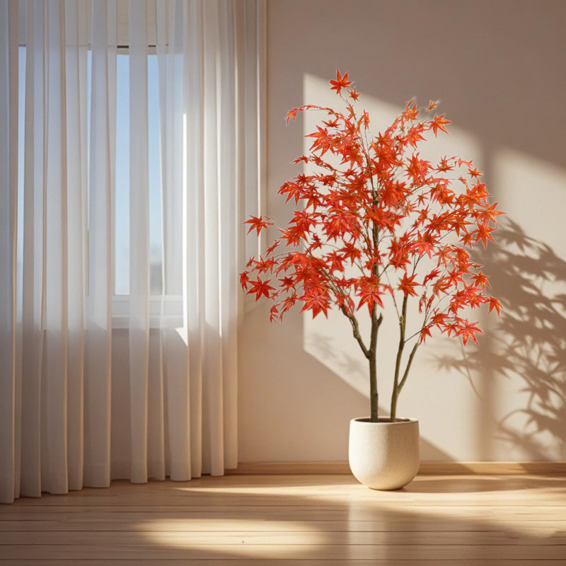 Érable artificiel rouge avec pot, plante décorative réaliste pour la maison ou le bureau, H 47,2 po x l 7,9 po x P 7,9 po