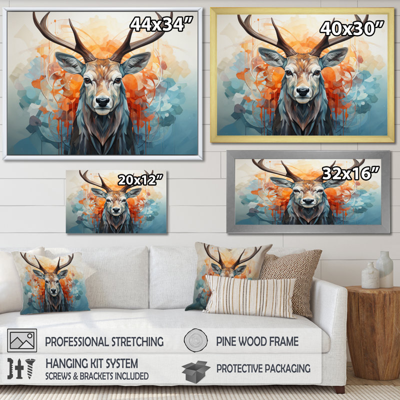 Bartruff Geometric Antelope I, reproduction d'art sur toile, H 30 po x l 40 po x P 1,5 po, Cadre photo noir