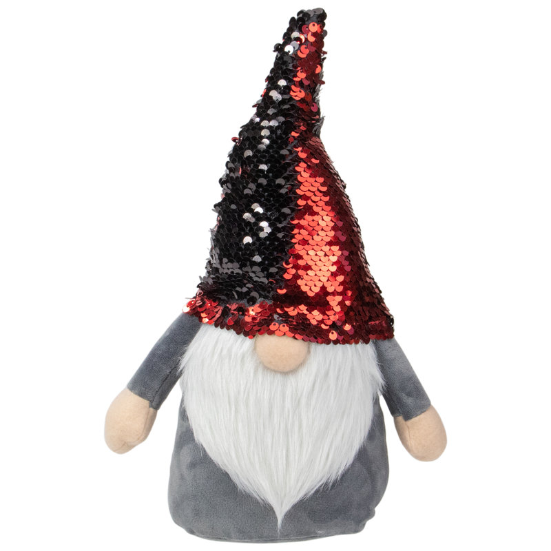 Décoration de Noël à paillettes et chapeau de gnome debout, H 12 po x l 8 po x P 4,5 po, Rouge