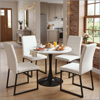 Round Dining Table and Chairs for 4, Space Saving Modern Casual Coffee Table Set for Apartment Kitchen Dining Room