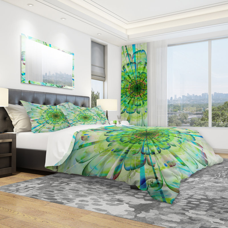 Gros plan pétales de fleurs numériques bleu clair - ensemble de housse de couette floral - microfibre de polyester
