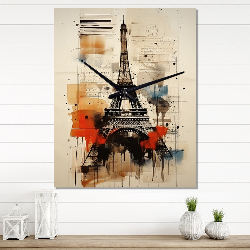 Illustration rétro de la tour Eiffel de Paris - Horloge murale de la ville de Paris, Grand