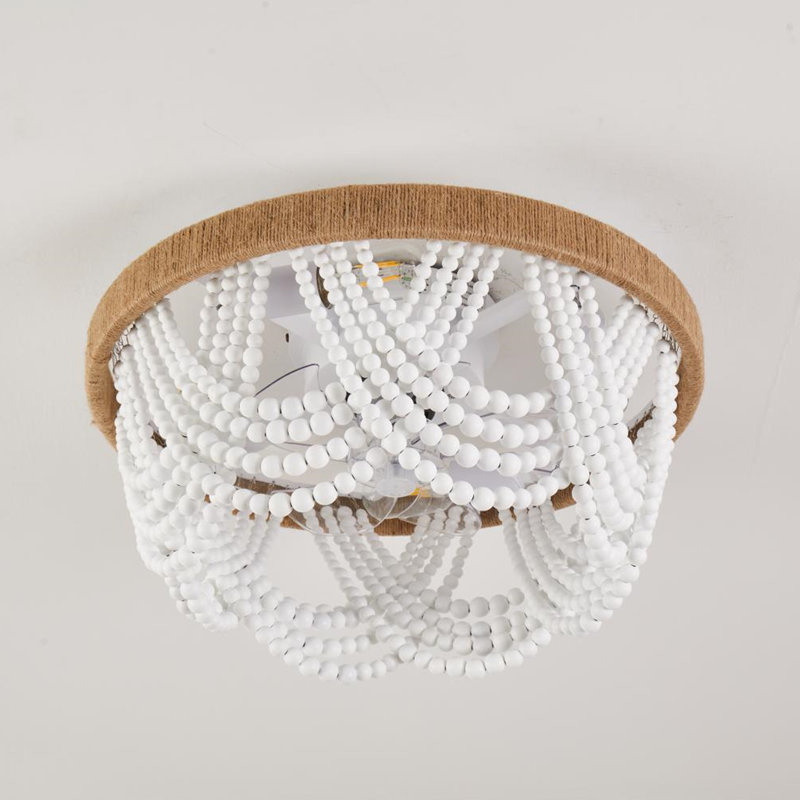 Ventilateur de plafond encastré avec lumière Farmhouse Boho, Bois de chêne