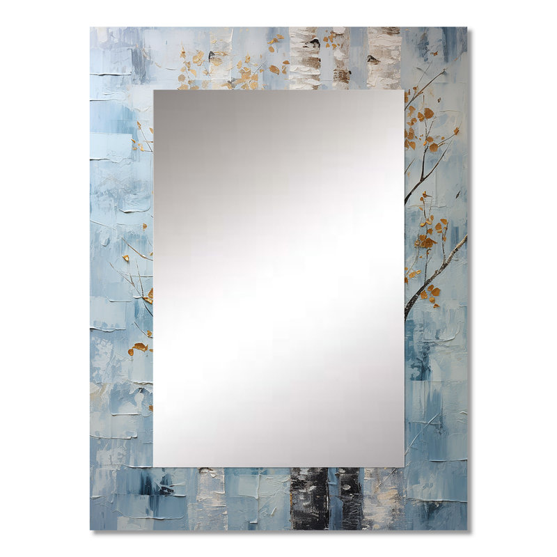 «Silver Blue Tree Birchs Breath I», miroir mural décoratif, art imprimé en métal, 32 po x 24 po
