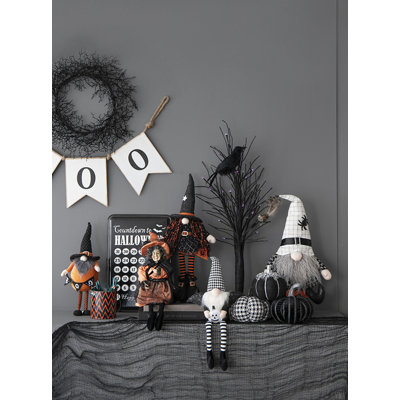 10.2X5.5X23.5" Fabric Sitting Gnome With White Hat Spider, For Halloween Decor