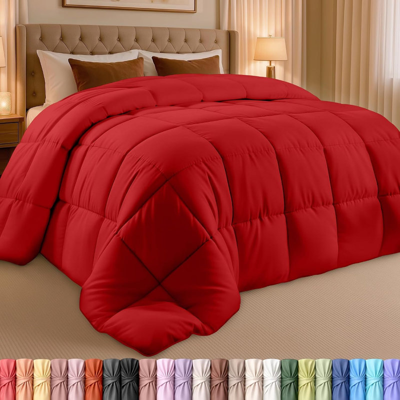 Utopia Bedding Queen Comforter Duvet Insert, Quilted Red Comforter with Corner Tabs, Box Stitched Down Alternative Comforters Queen Size 88 x 88 inches
