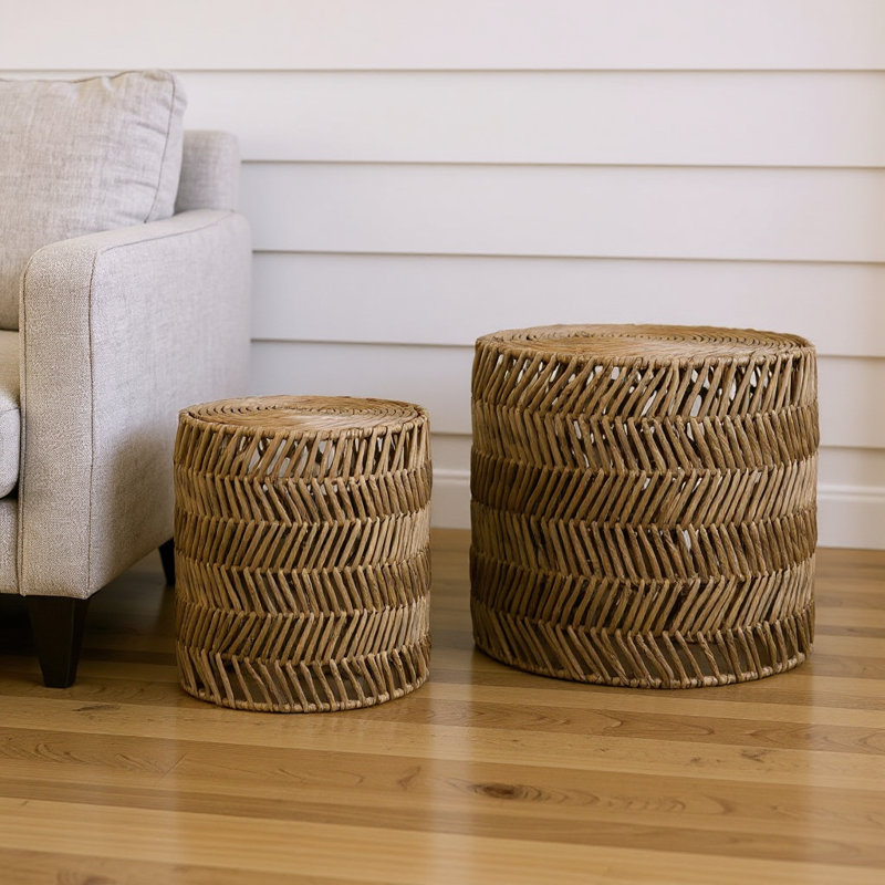  Ensemble de deux tables de bout en rotin naturel 18 po Coastal