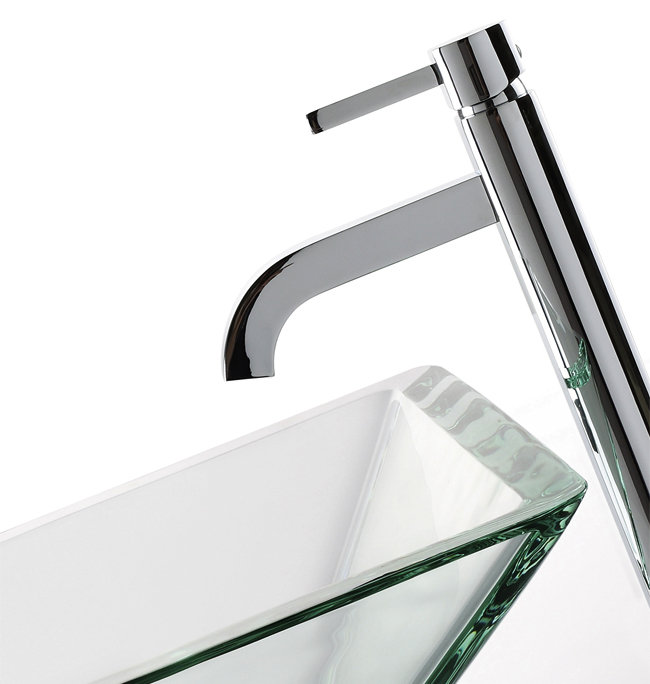 Square Glass Vessel Bathroom Sink with Faucet, Chrome