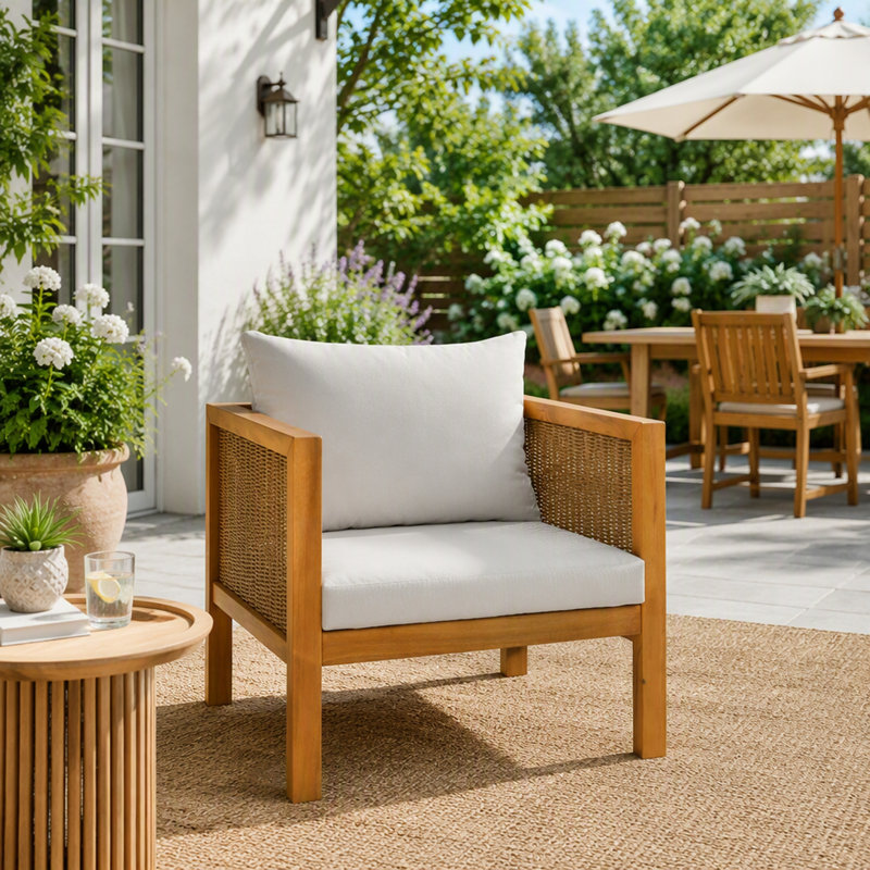 Ensemble de fauteuils d'extérieur 2 pièces avec bois d'acacia et coussins résistants à l'eau pour le patio, le jardin et le balcon