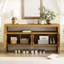 Buffet 60 po 4 portes, placage de bois massif minimaliste moderne avec tablette ouverte, grain de bois naturel, console de rangement grande capacité (naturel)-742146098