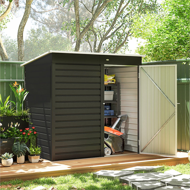 Remise de rangement extérieure en acier galvanisé de 6 pi x 4 pi avec structure en métal et toit incliné pour l'espace extérieur