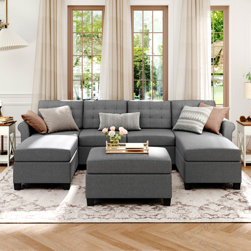 Canapé modulaire rembourré 7 pièces avec rangement sous le siège 7 pièces, Gris