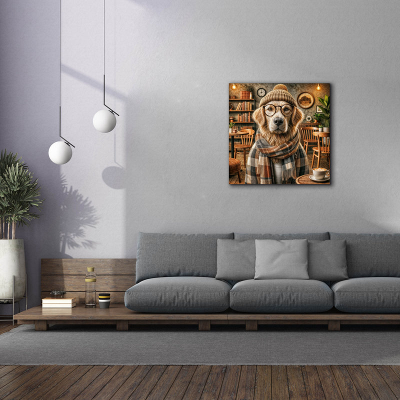«Hipster Dog - Golden Retriever» par Rey Klimt, art mural sur toile, H 37 po x l 37 po x P 1,5 po