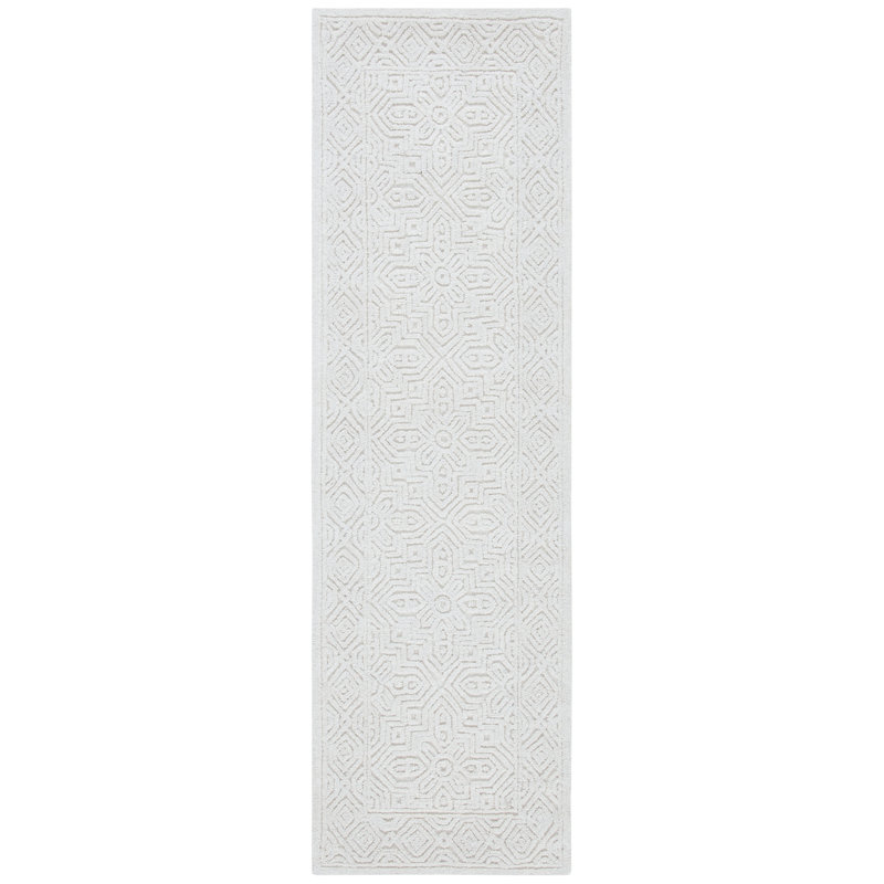 Tapis géométrique en laine / coton touffeté à la main Jellisa, Tapis de couloir 2 pi 3 po x 14 pi