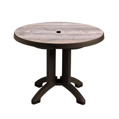 Aquaba Round Folding Outdoor Dining Table With Umbrella Hole , 38'' in. W 38'' in. D