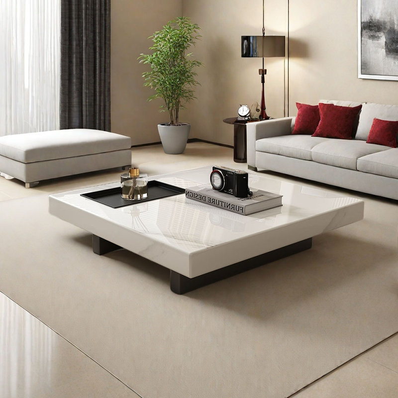 Table basse carrée moderne et simple, H 11,8 po x L 43,3 po x l 43,3 po