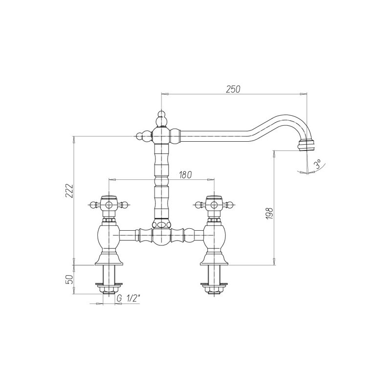 Baroq Bridge Two Lever Kitchen Tap, Bronze
