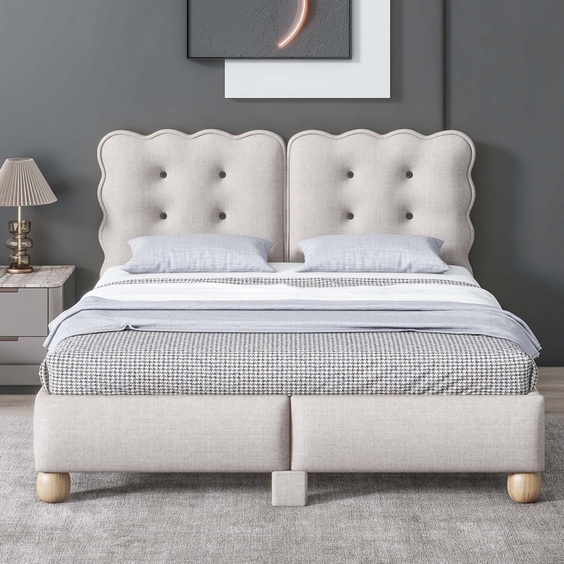 Lit plateforme tapissier Angelise, Beige, Grand