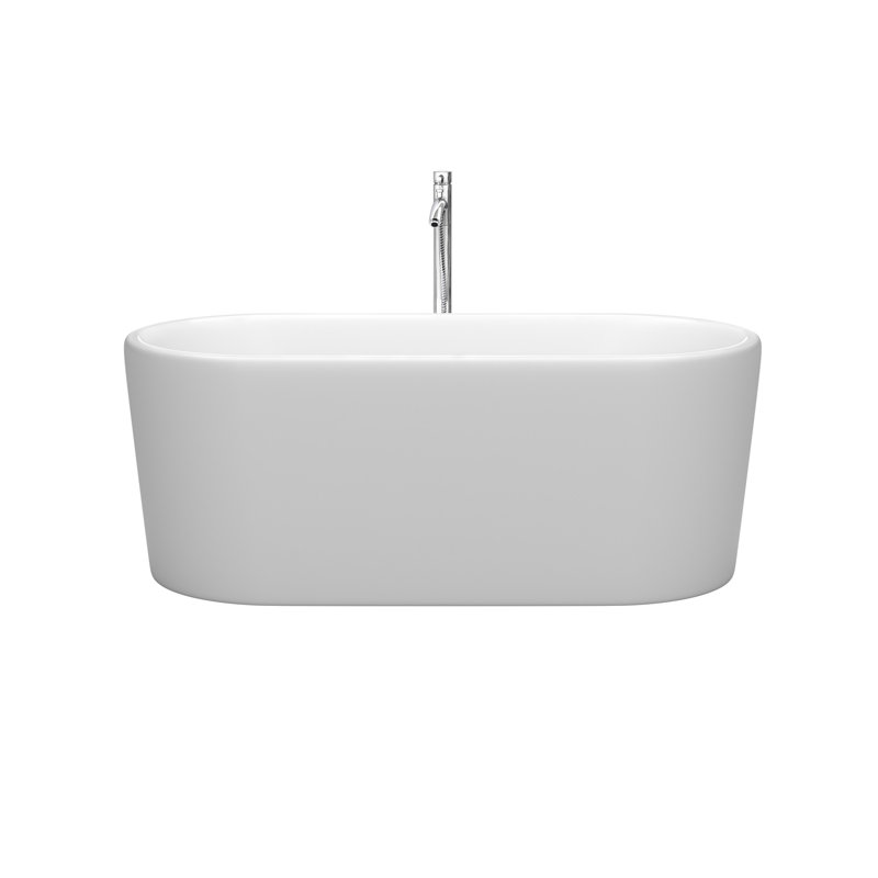 Ursula 59'' x 28'' Soaking Acrylic Bathtub with Faucet, Matte White/Polished Chrome