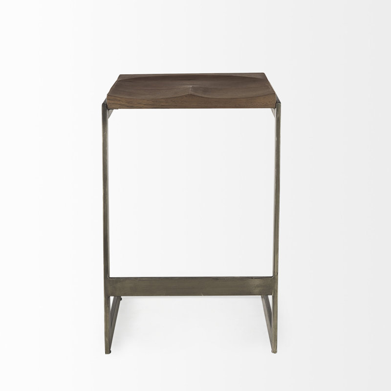 Bois noir effronté et métal, Tabouret de comptoir (siège d'une hauteur de 26 p, Brun / gris