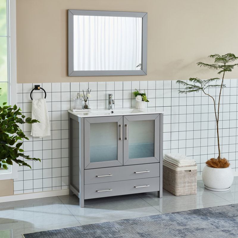  36" Single Bathroom Vanity Set with Mirror, Gray