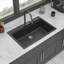 Évier de cuisine à cascade avec robinet escamotable, station de travail à simple cuve en granite de quartz composite-123864801-123864799