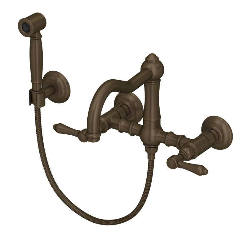 Acqui® Wall Mounted Bridge Faucet with Accessories, Cross Handle, Tuscan Brass
