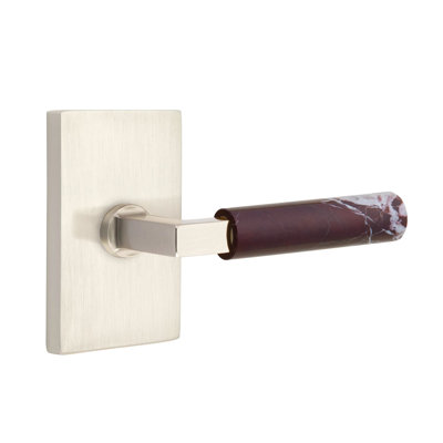 Select Passage Interior Mortise w/ Modern Rectangular Rosette & L-Sq. Stem, Rosso Levanto Lever