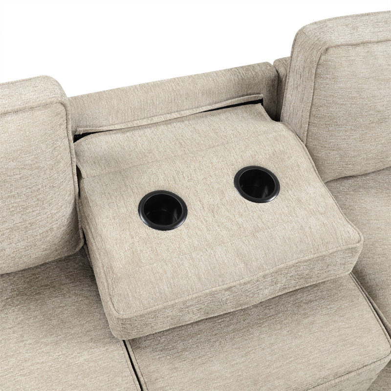Canapé-lit modulaire en forme de L de 126 po avec canapé-lit et dispositif de charge pour porte-gobelets, Chenille beige
