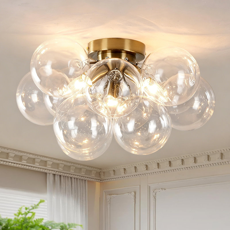 3-Light Modern Bubble Flush Mount Ceiling Light Fixture with Clear Glass Globes, Clear Glass Globe