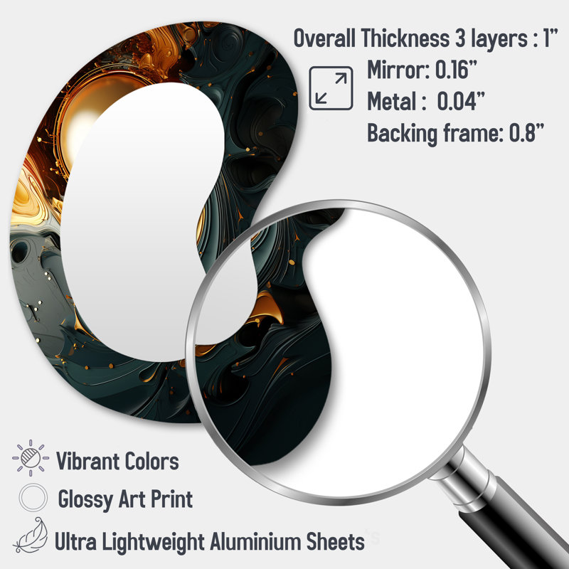 Red And Black Liquid Ink Abstraction II - Abstract 3D Shapes Irregular Modern Large Wall Mirror, 31" x 22"