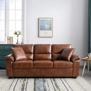 Italian Minimalist 85.83Genuine Leather Green Down Cushion 3-Seat Sofa for Living Room Corrigan Studio